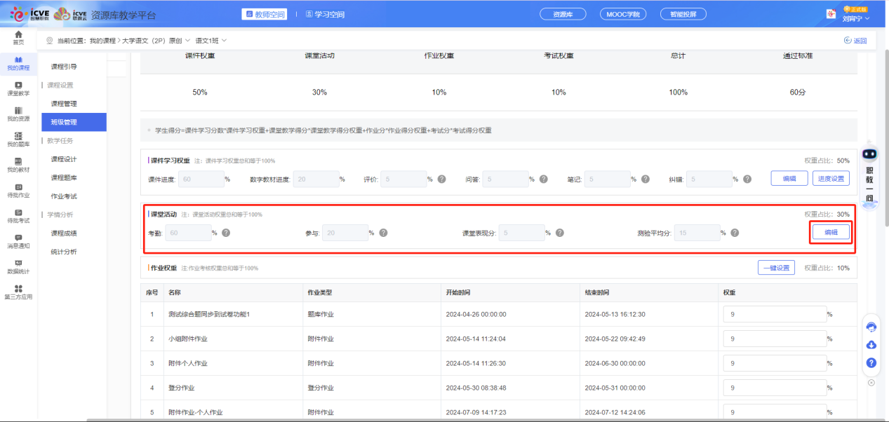 设置考核权重