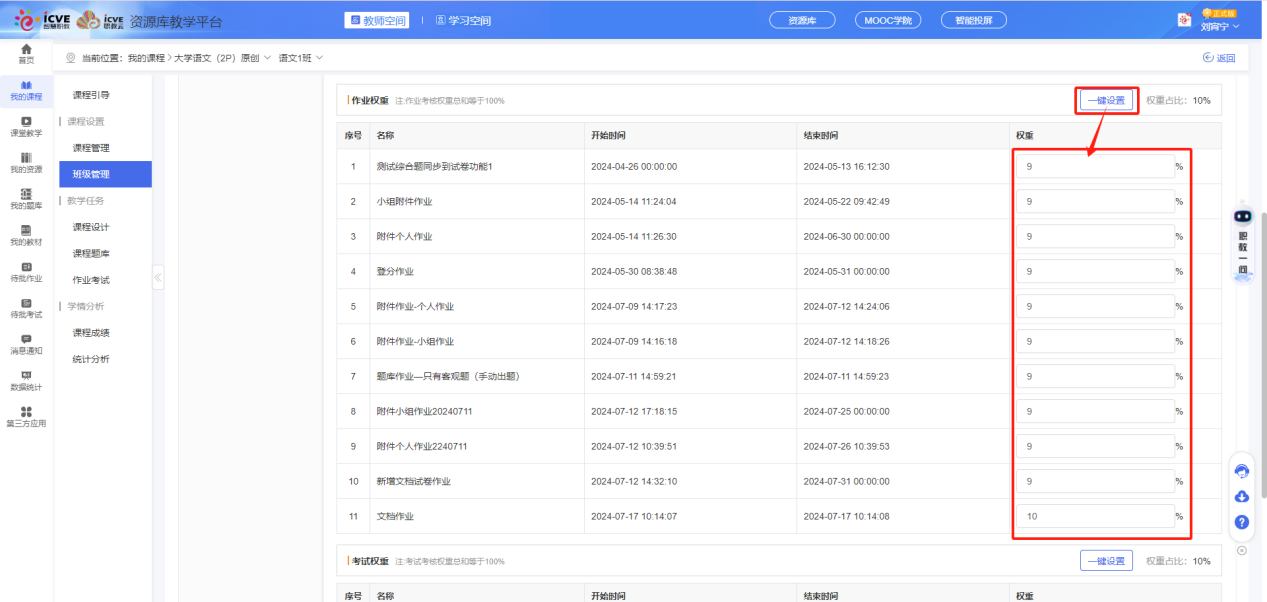 设置考核权重