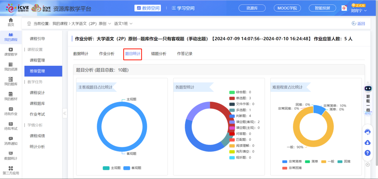 题库作业已启用